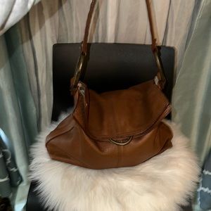 Alfani Vintage Shoulder Bag Baguette Style Handbag Brown Pebble Genuine Leather